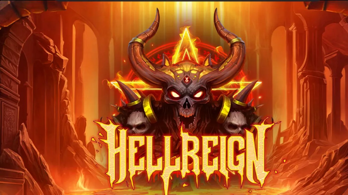 Interface sombria e infernal do slot Hellreign Scatter Magnet com símbolos de demônios e almas.