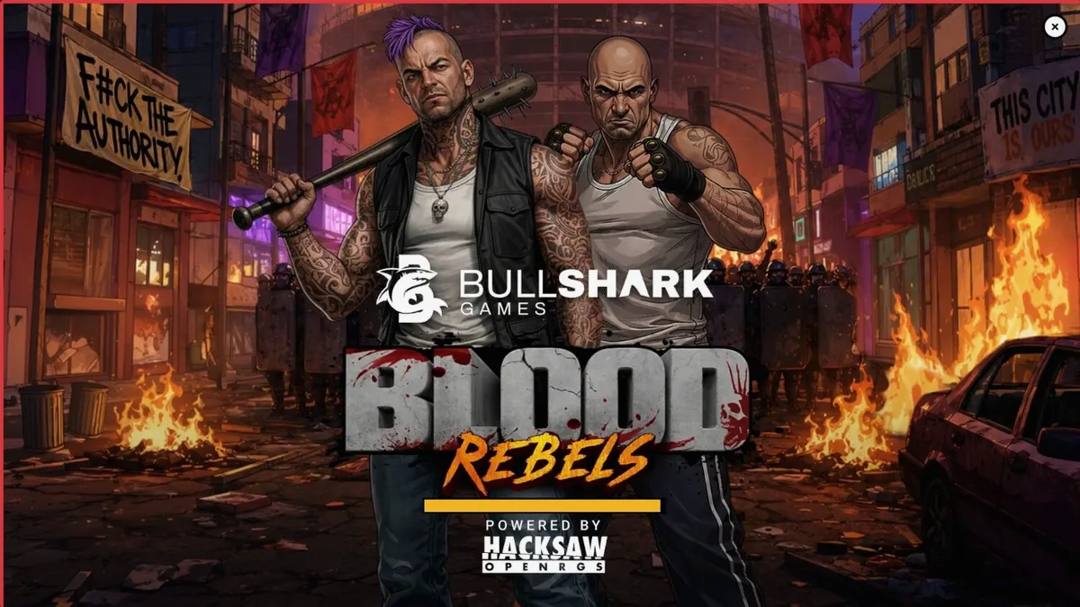 Interface do jogo de slot Blood Rebels com tema urbano