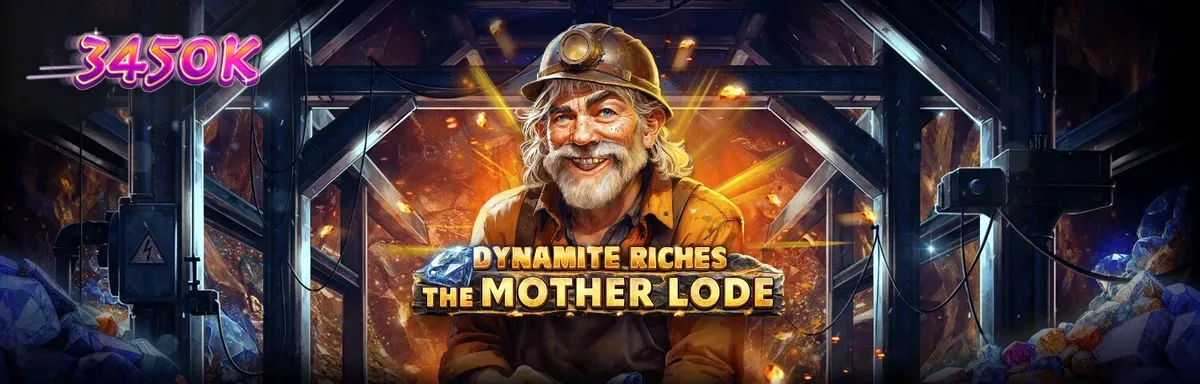 Interface do jogo Dynamite Riches The Mother Lode com símbolos de mineração e dinamite